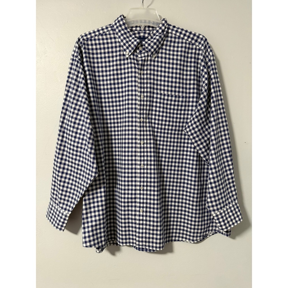 Proper Cloth Mens Navy White Gingham Plaid Cotton Button Down Shirt 19-34.5